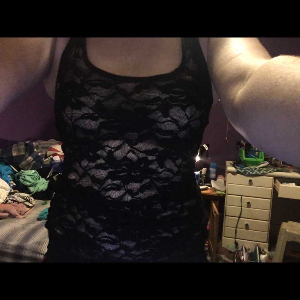 Black lace see through tank top